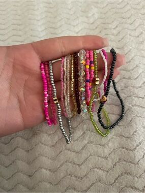 Handmade Pink & Multicolor Seed Bead Bracelet Set